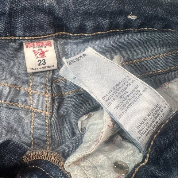 True Religion TR Patches Denim Jeans Mid Rise Zip Super Skinny Y2K Stretch - Picture 6 of 15